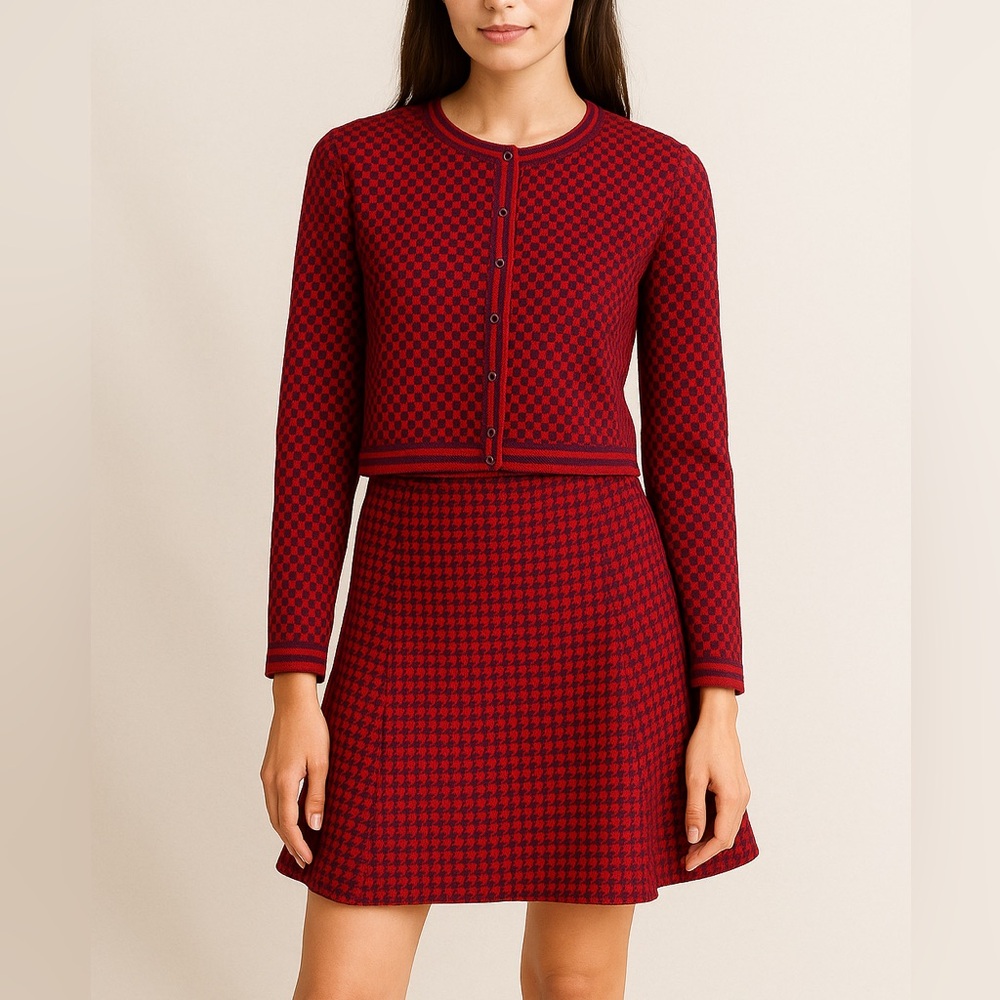 Vintage Azzedine Alaia Set Checkered Plaid Cardigan Sweater Skirt
